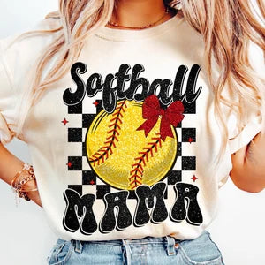 Softball mama checkered background 85717 DTF transfer