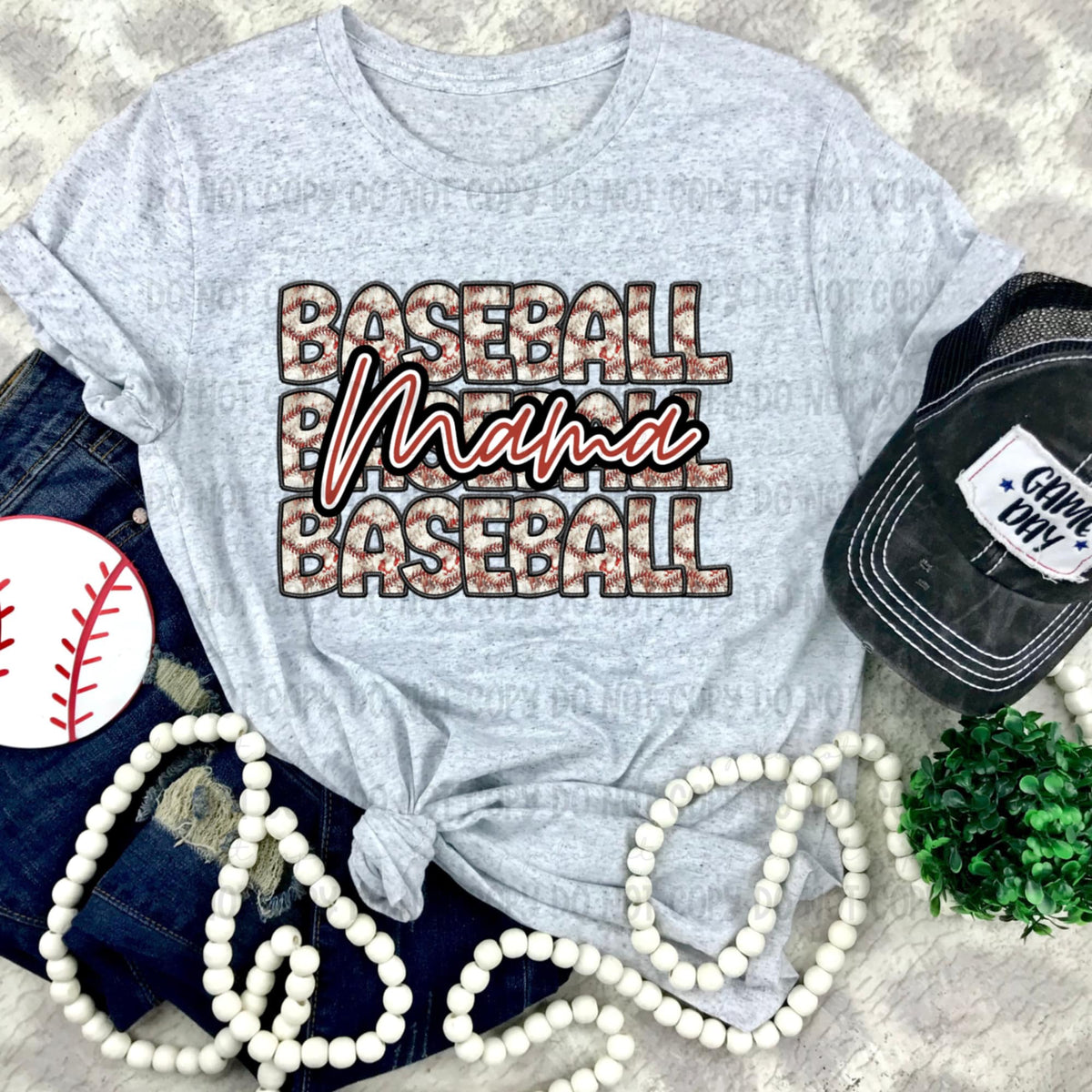 Baseball mama stacked red font (REVEL) 91207 DTF transfer