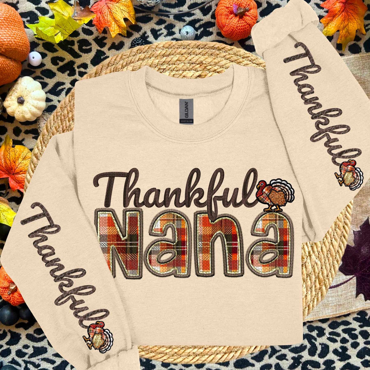 Thankful nana cursive and plaid FRONT (HW) 62499 DTF transfer