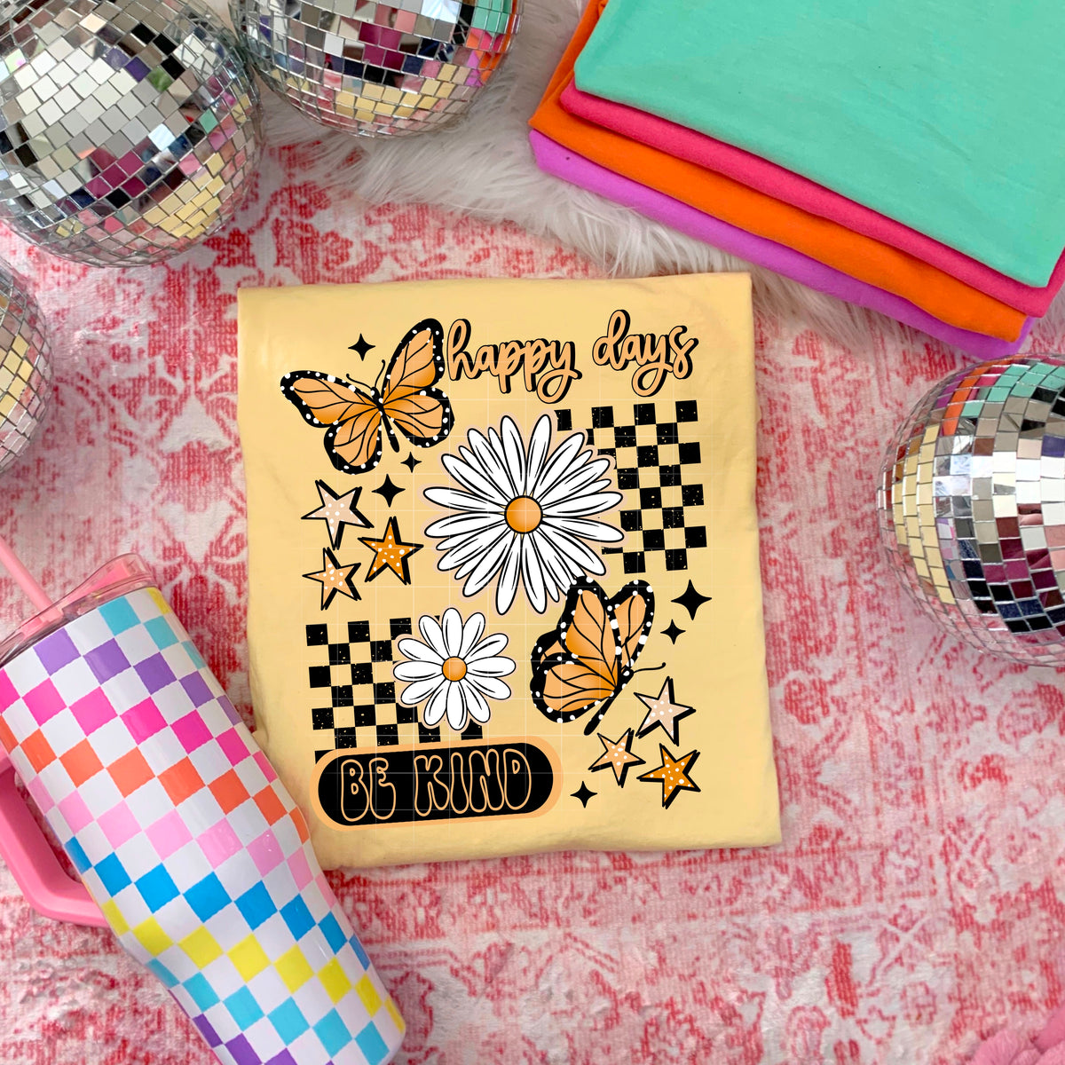 Happy Days Be Kind butterfly flower collage (csc) DTF transfer