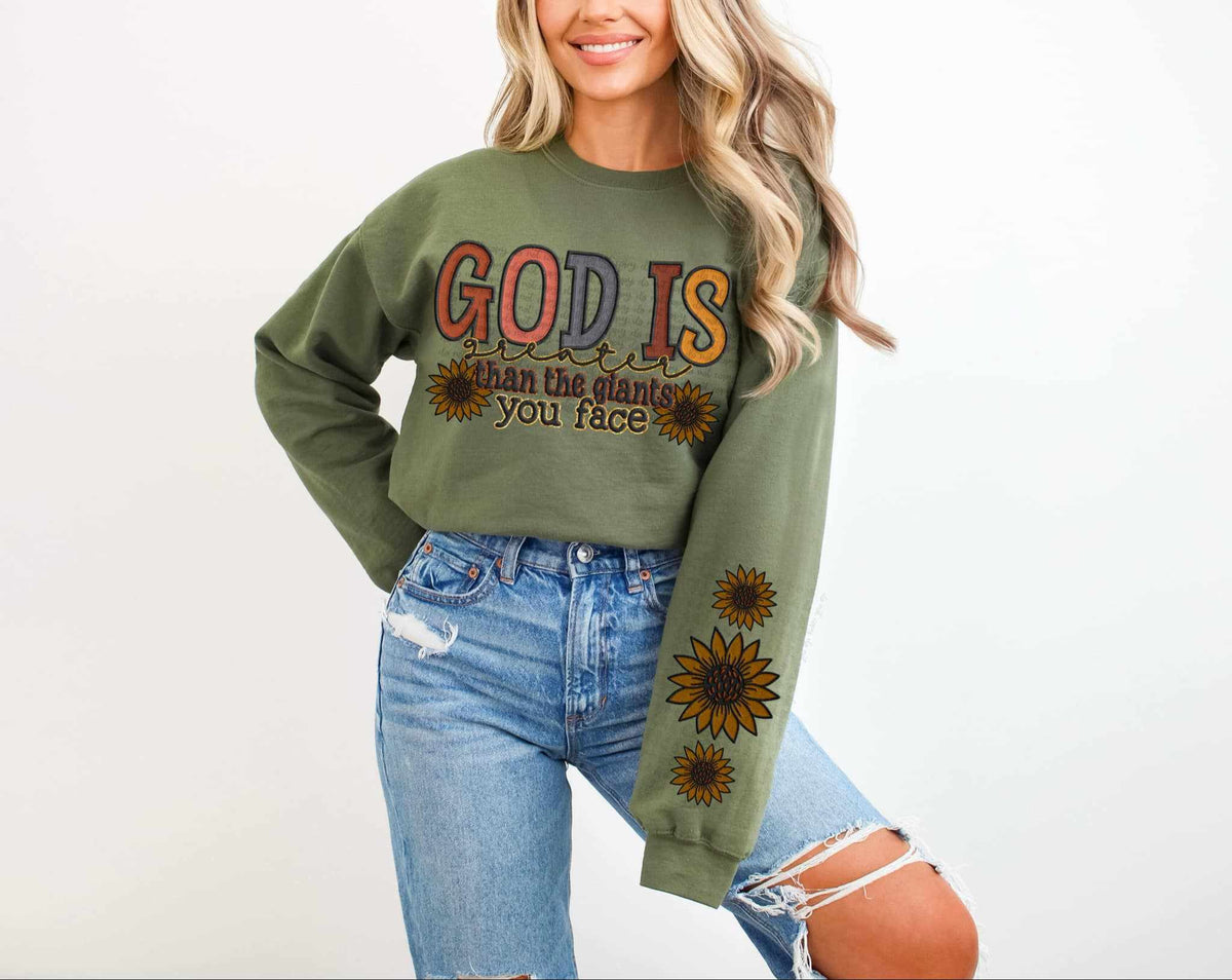 God is greater than the giants you face FRONT 73711 DTF transfer