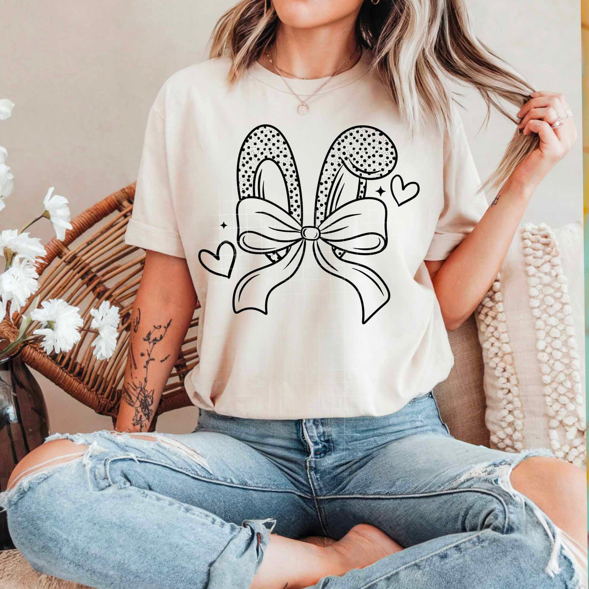 Black bunny ears outline (CSC) 84596 DTF transfer