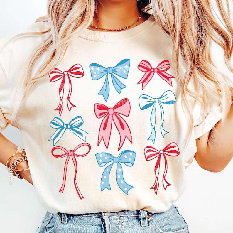 Red and blue bow collage 84317 DTF transfer