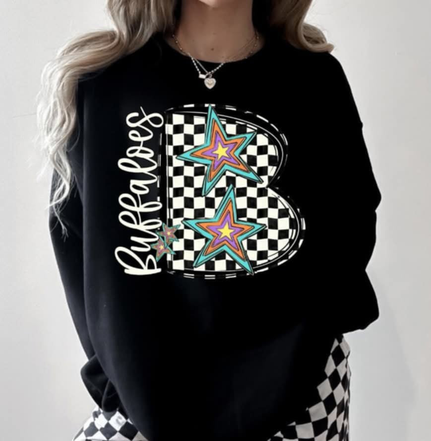 B bullfrogs checkered with stars (S&G) 87087 DTF transfer