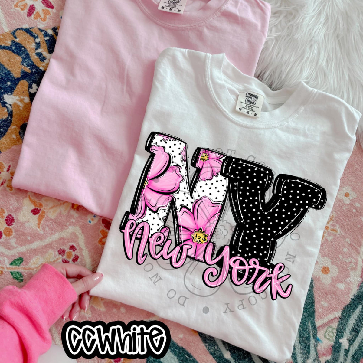 NY New York pink flowers (SWD) 94537 DTF transfer