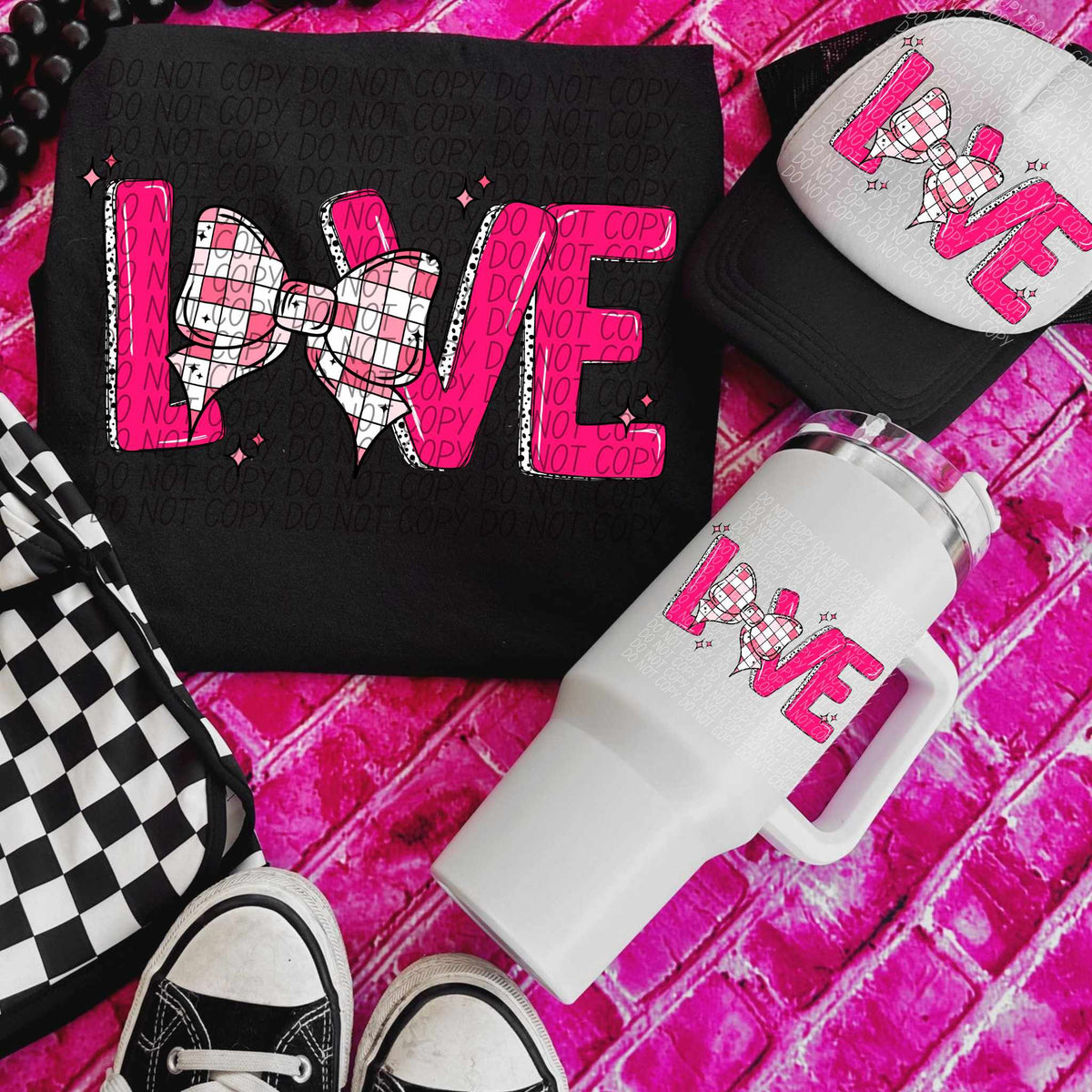 Love checkered bow (CITY) 75758 DTF transfer