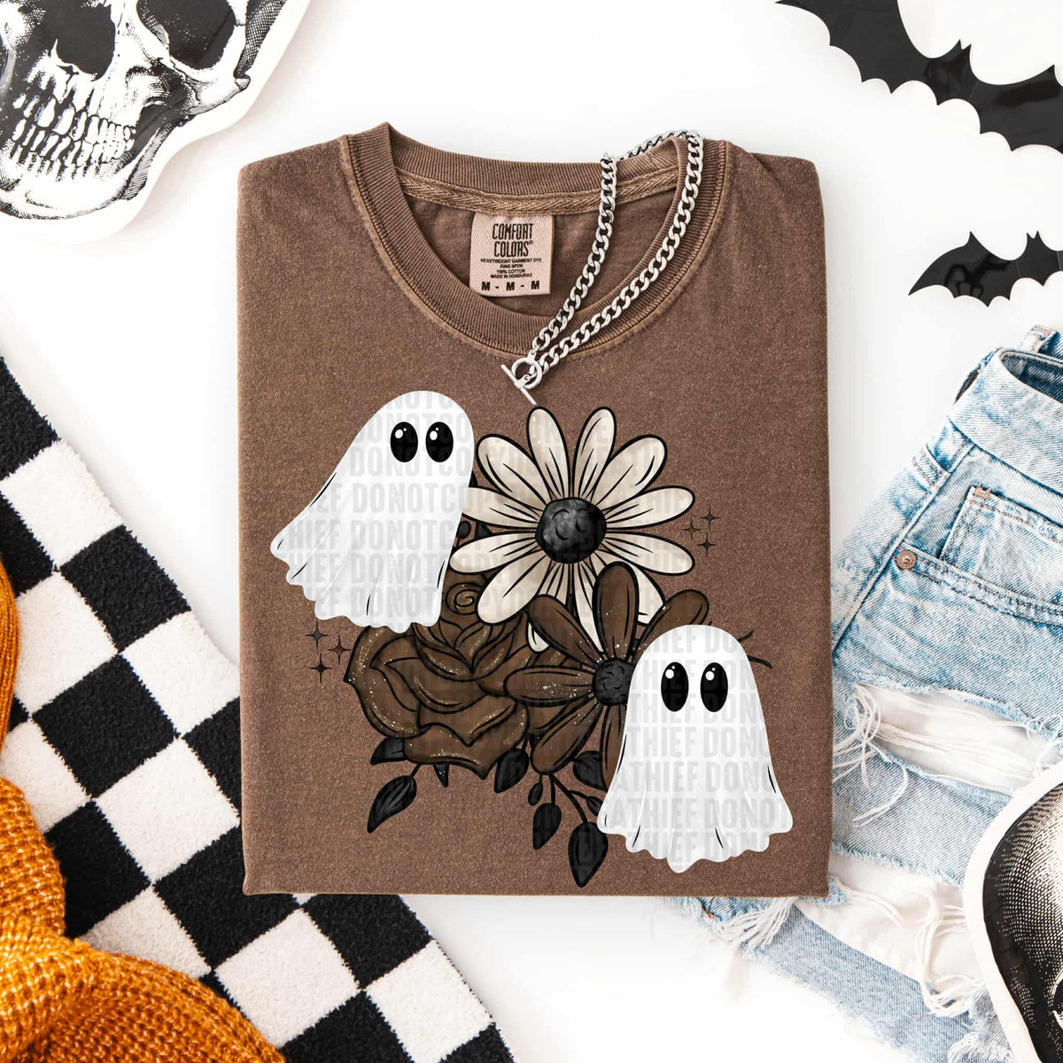 Ghost and florals neutrals SDD DTF transfer