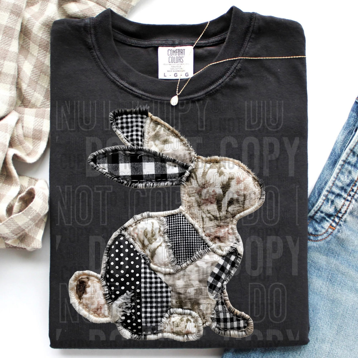 Black white and tan patchwork bunny Tuesday Deal DTF