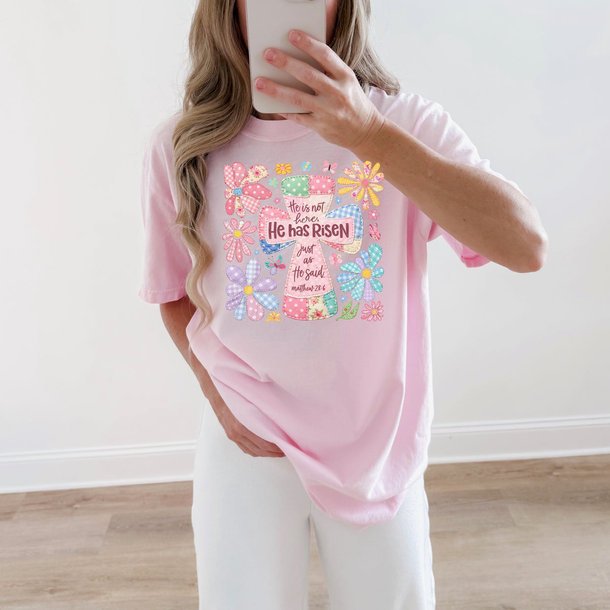 He is risen patchwork cross and flowers  DTF Transfer
