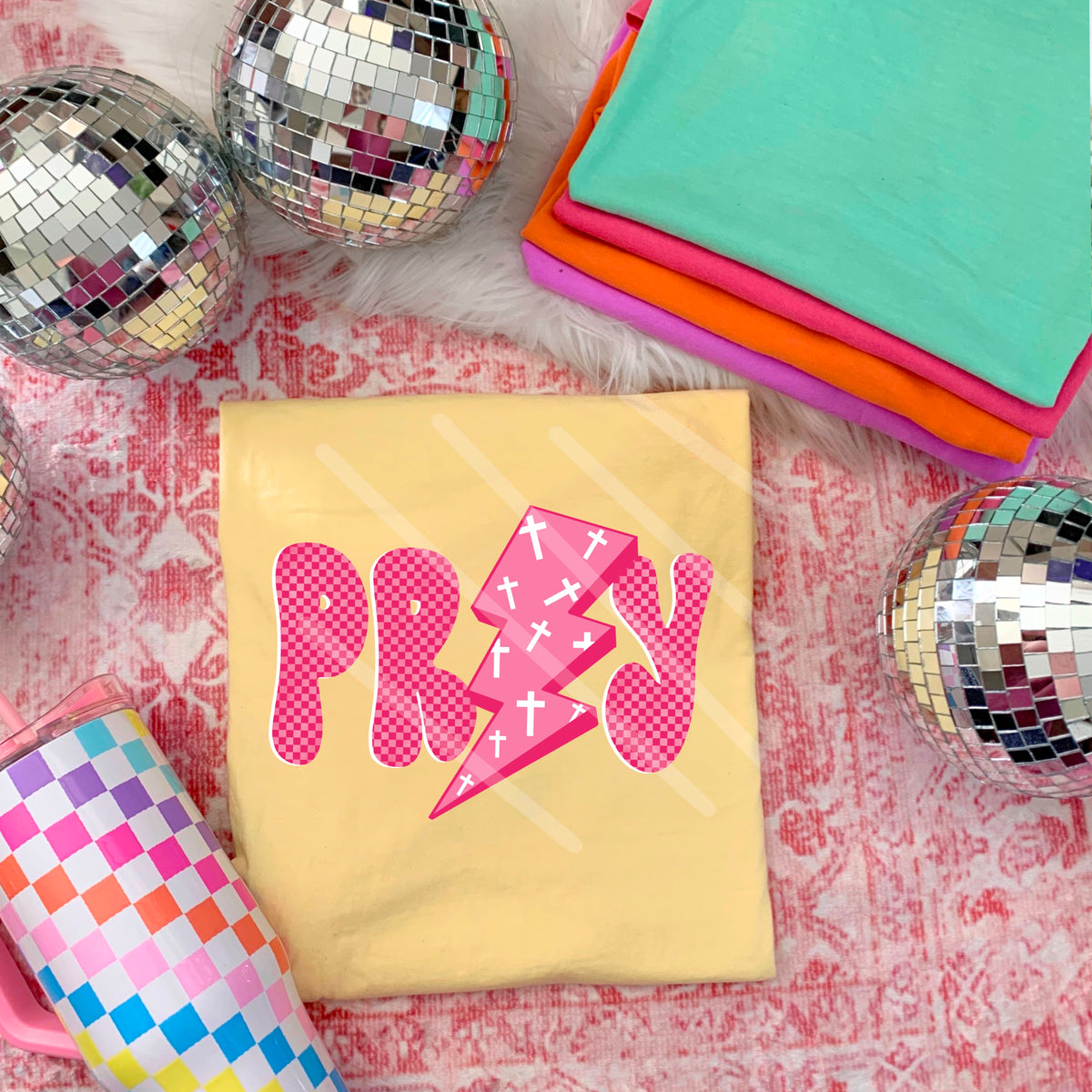 Pray with cross lightning bolt PINK 110732 DTF transfer