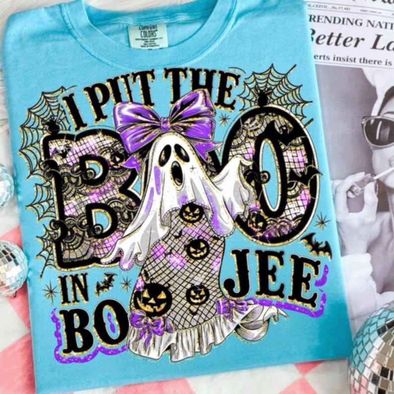 I put the Boo in Boujee ghost purple and black lace DTF transfer