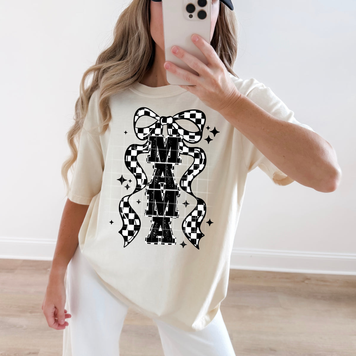 Mama stacked checker bow Sunday special DTF transfer