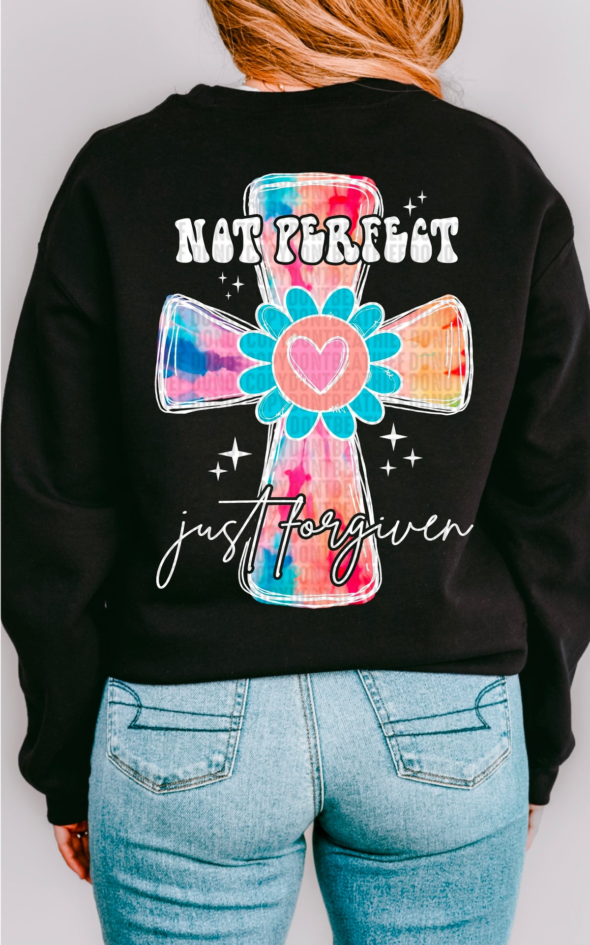 Not perfect just forgiven cross white font 93335 DTF transfer