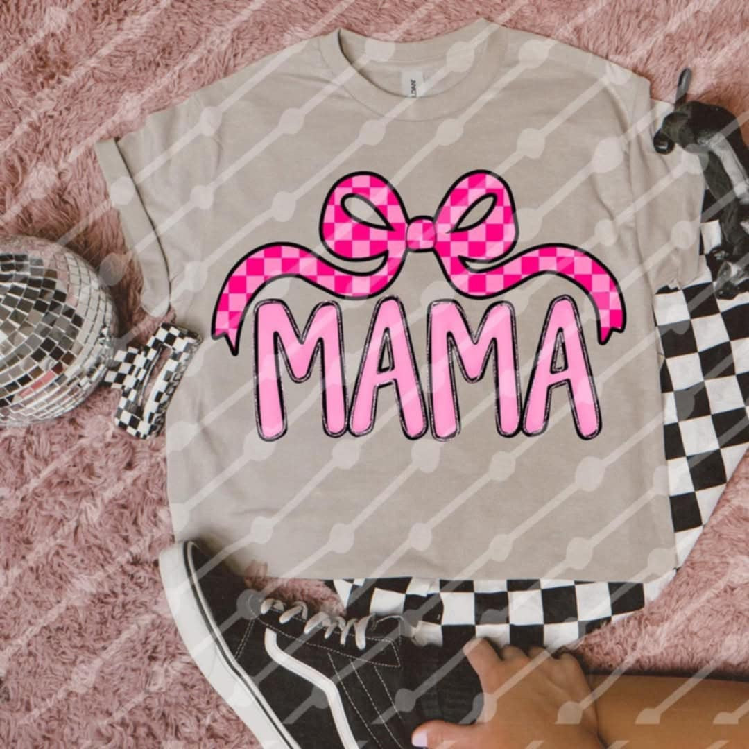 Mama pink checkered bow (JBD) 96562 DTF transfer
