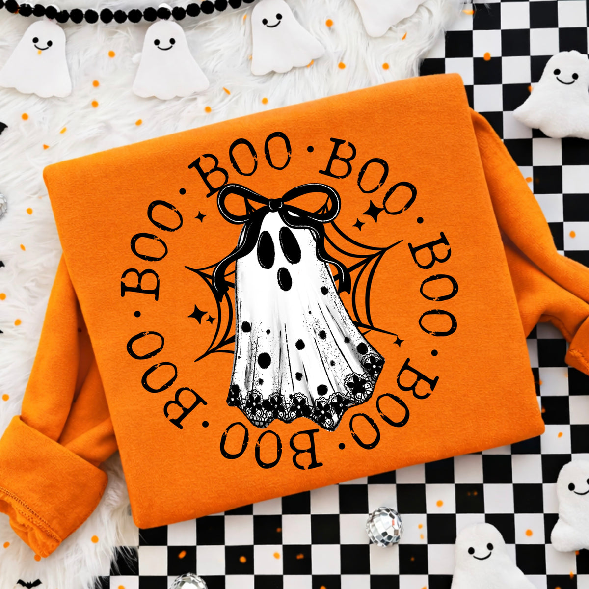 Boo lace ghost circle black (csc) DTF Transfer