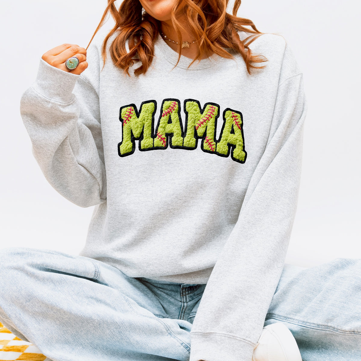Mama softball faux yarn DTF Transfer