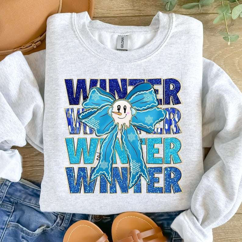 Winter stacked blue with bow 67932 DTF transfer