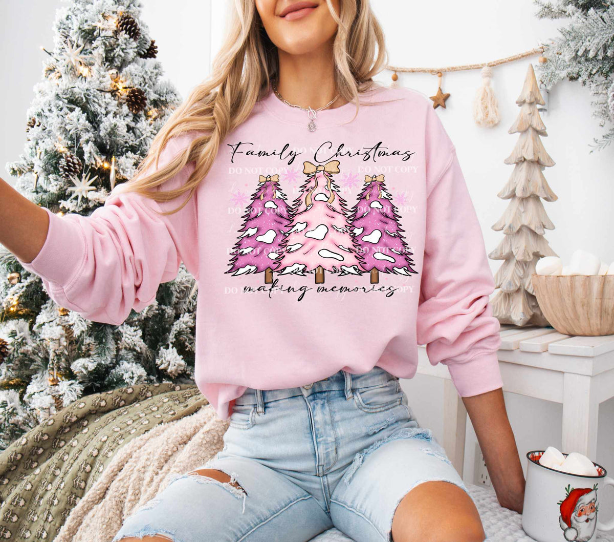 Family christmas making memories pink trees 70180 DTF transfer