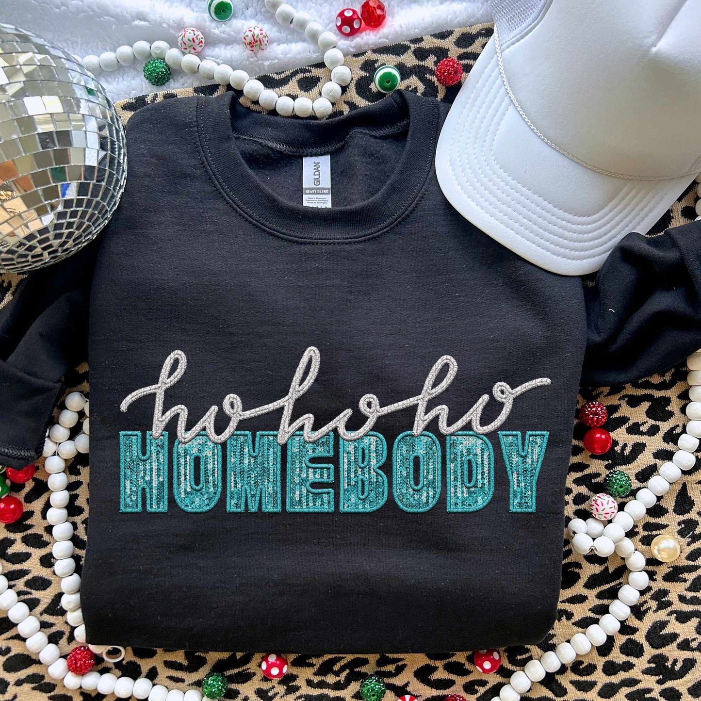 Ho ho ho homebody white and blue sequin (HW) 70663 DTF transfer