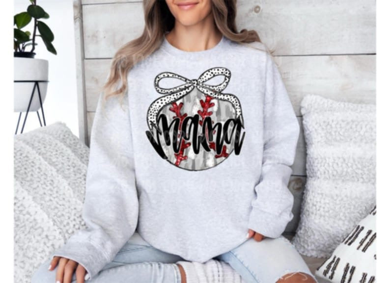 Mama Baseball with bow 85141 DTF transfer
