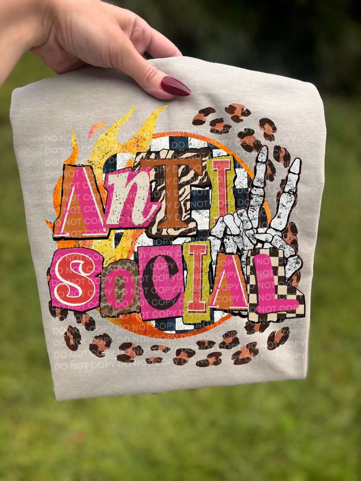 Antisocial mixed font with leopard (scg) DTF Transfer