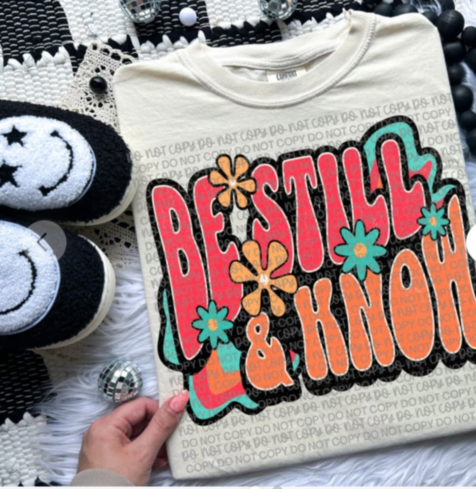 Be still & know groovy 96623 DTF transfer