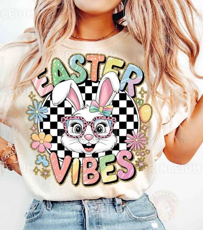 Easter vibes checkered background 84362 DTF transfer