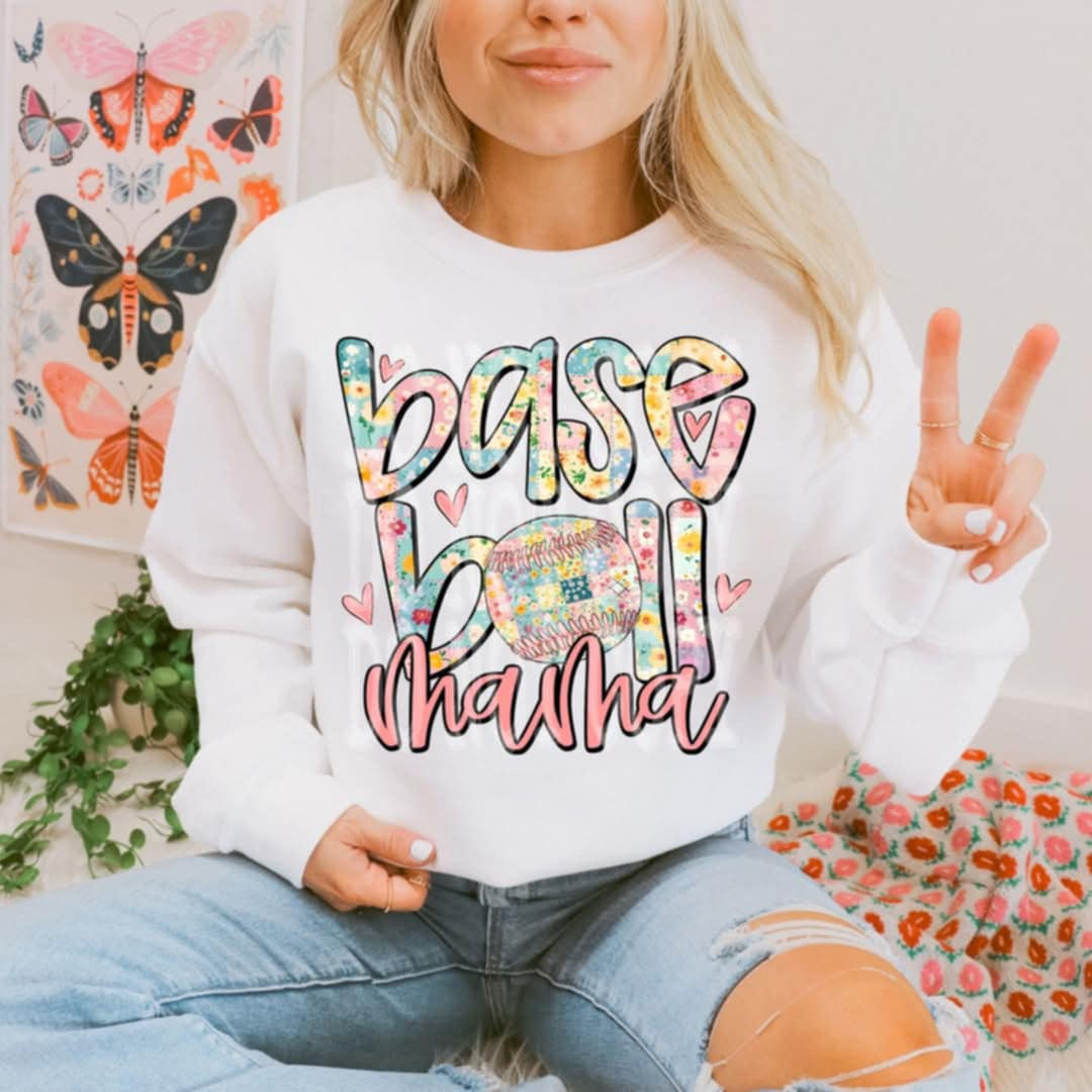 Baseball mama floral patches (PH) 92098 DTF transfer