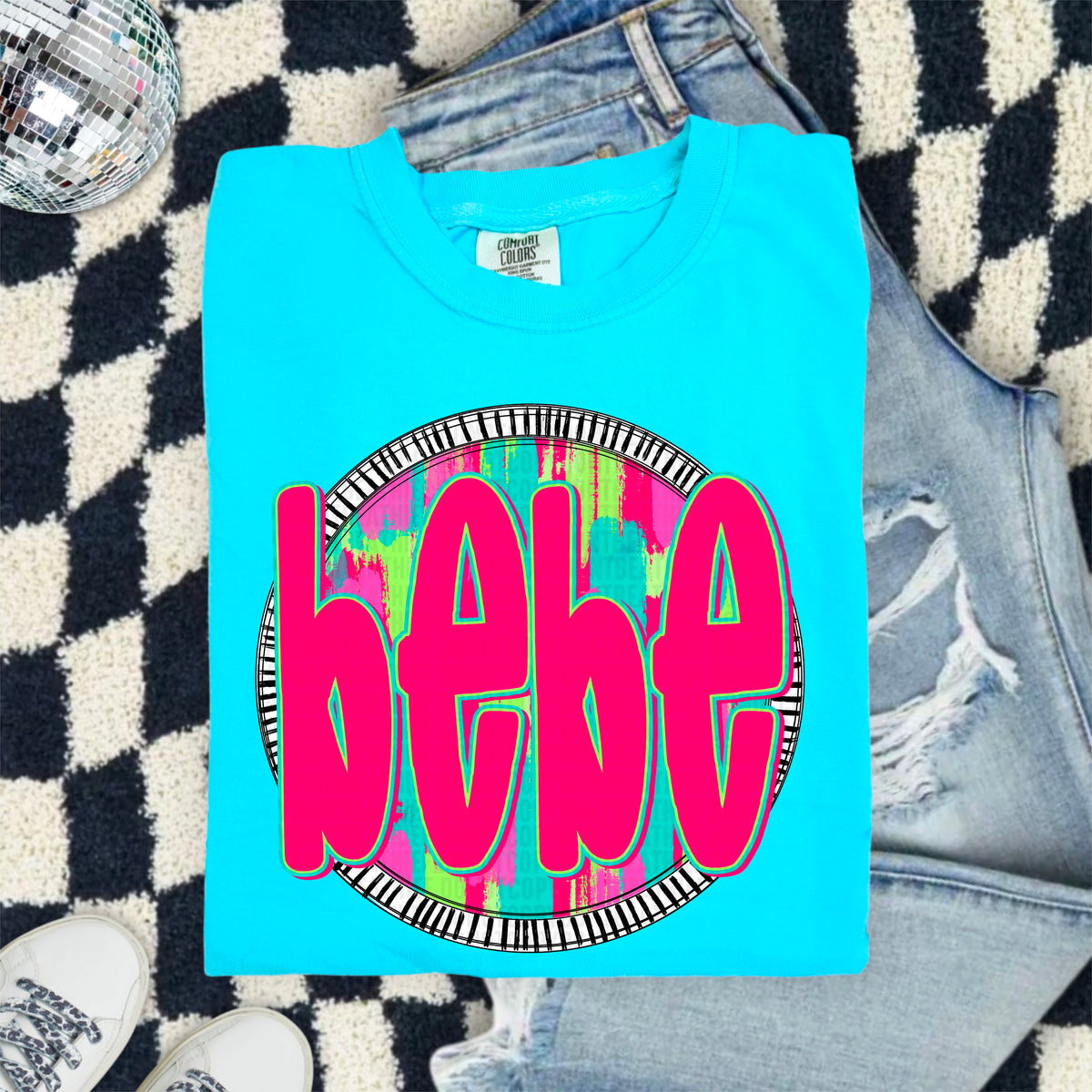 Bebe pink font circle 103916 DTF transfer