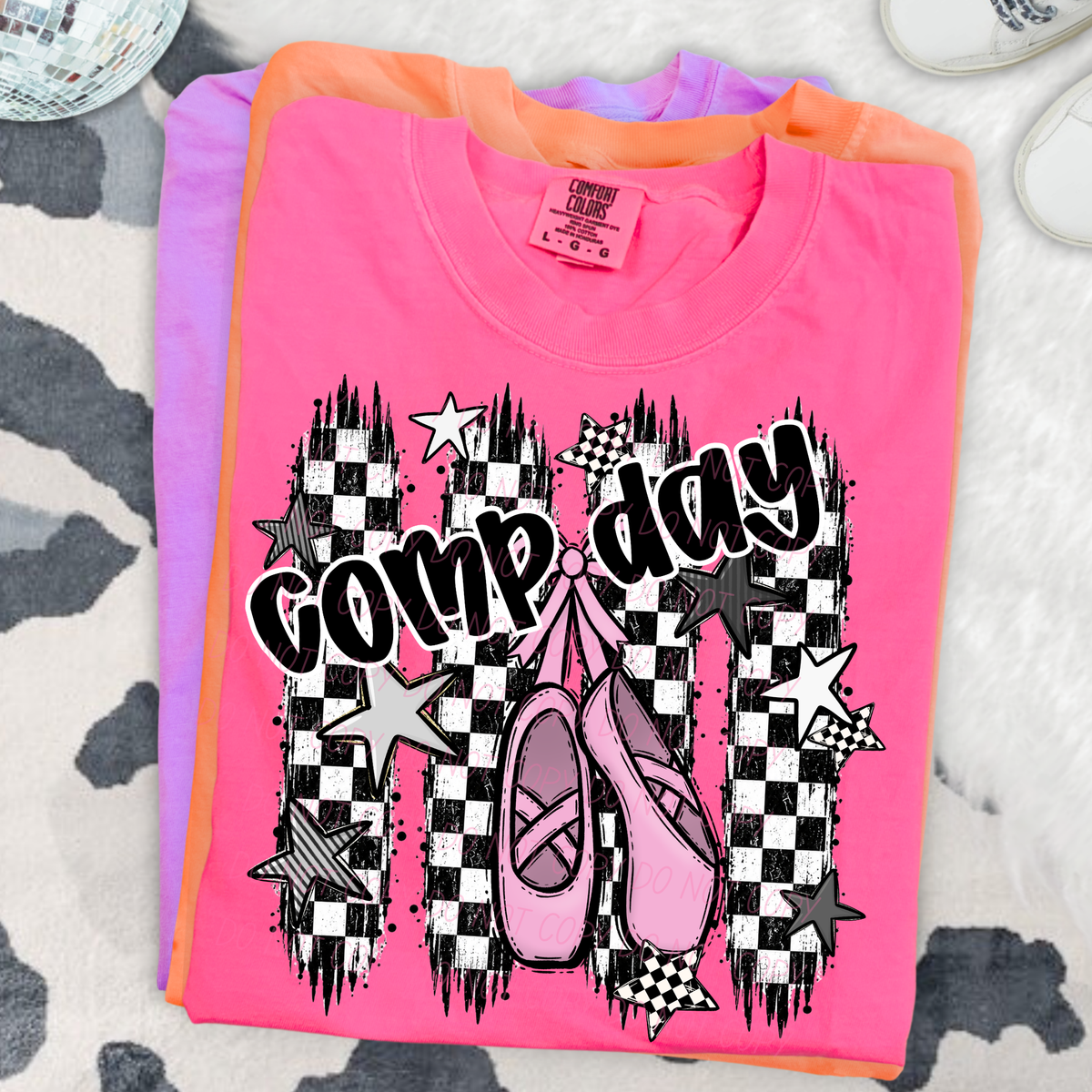 dance comp day pink shoes checker sports black and white (city) DTF Transfer