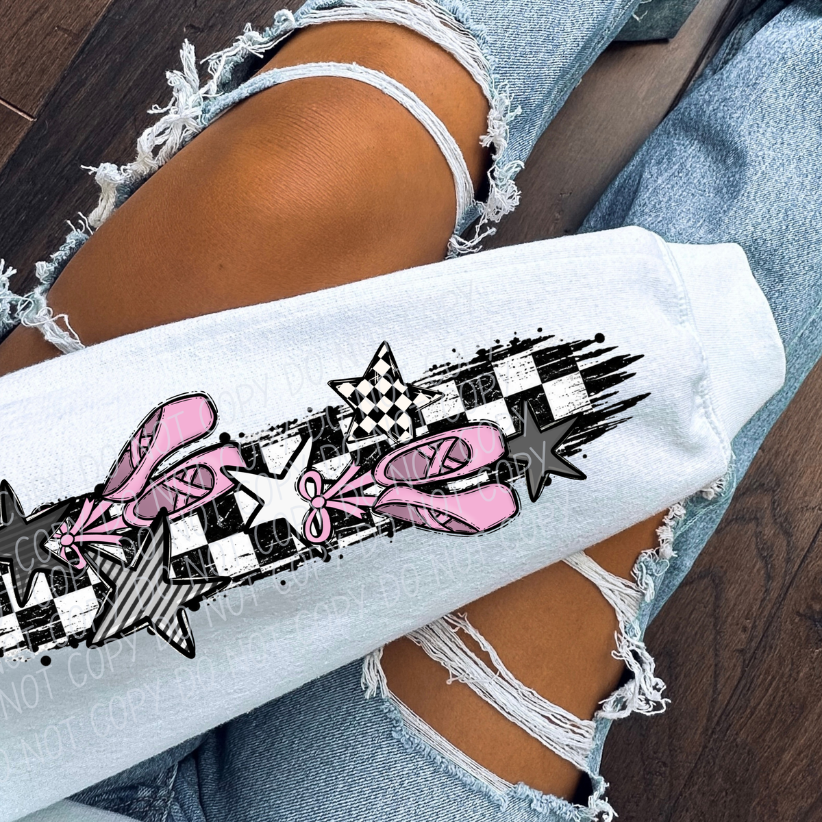 dance comp day pink shoes sleeve checker sports black and white (city) DTF Transfer