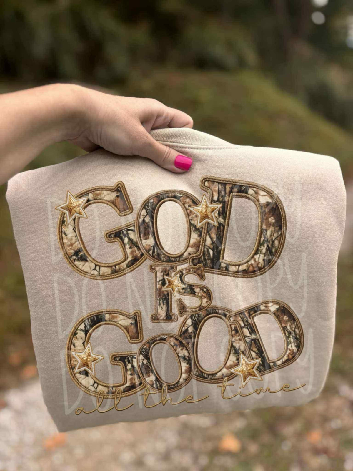 God is Good faux embroidery camo (PH) DTF Transfer