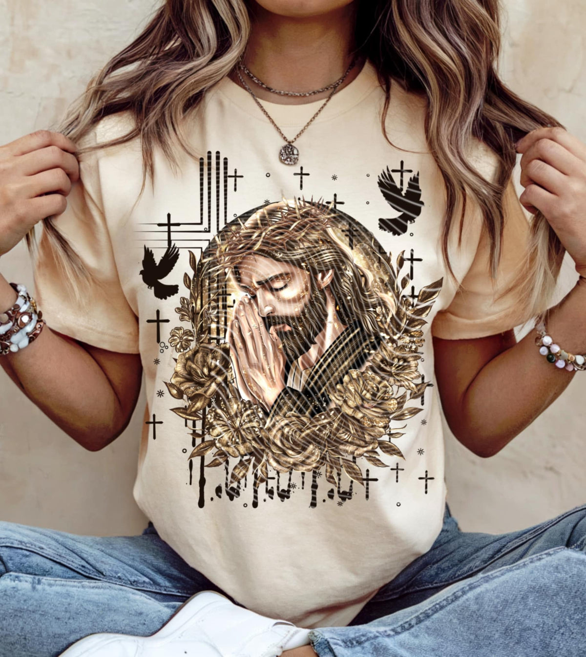 Jesus gold flowers NO TEXT (AG) 92683 DTF transfer