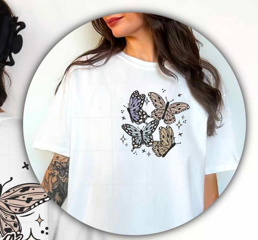 Colorful butterflies pocket (CSC) 84425 DTF transfer