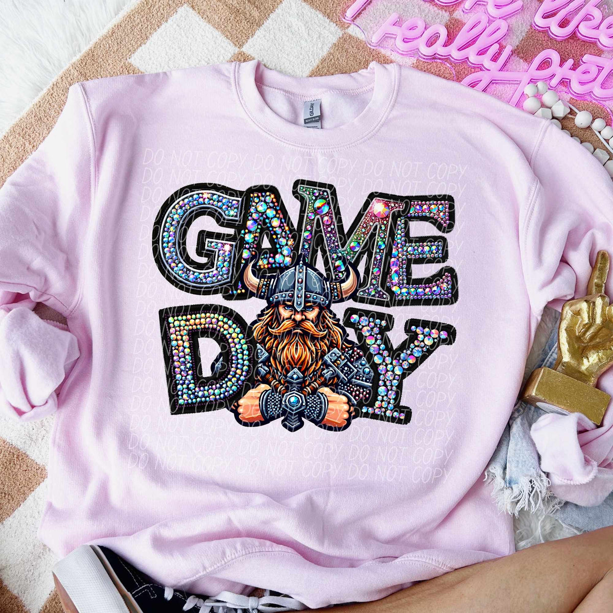 Game day vikings rhinestone colored mascot (CITY) 44394 DTF transfer