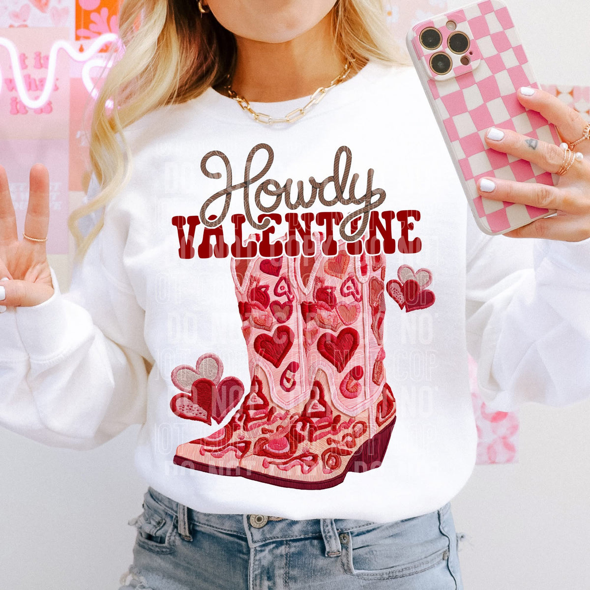 Howdy Valentine cowboy boots (SBB) DTF transfer