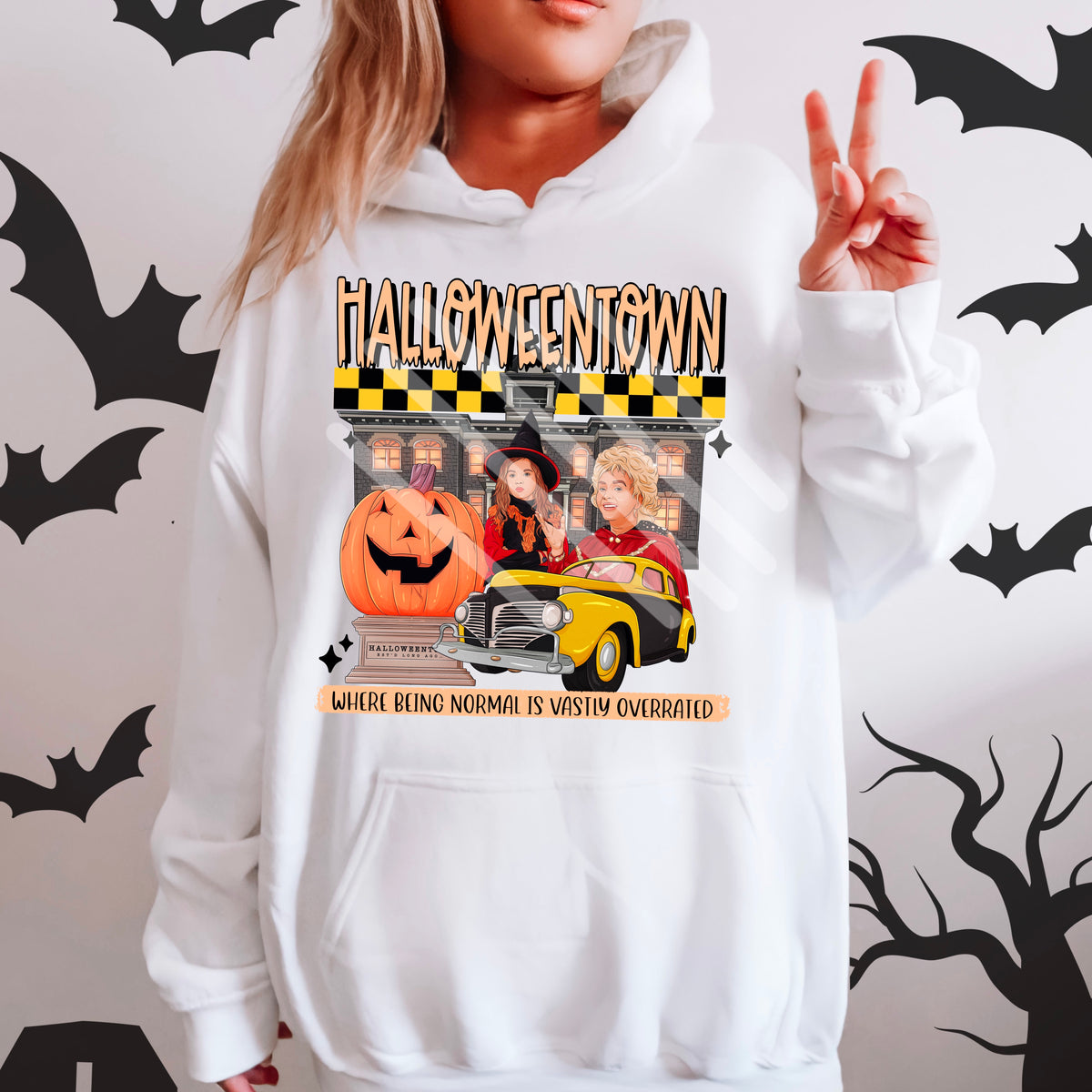 Halloweent0wn with yellow and black checker exclusive DTF transfer