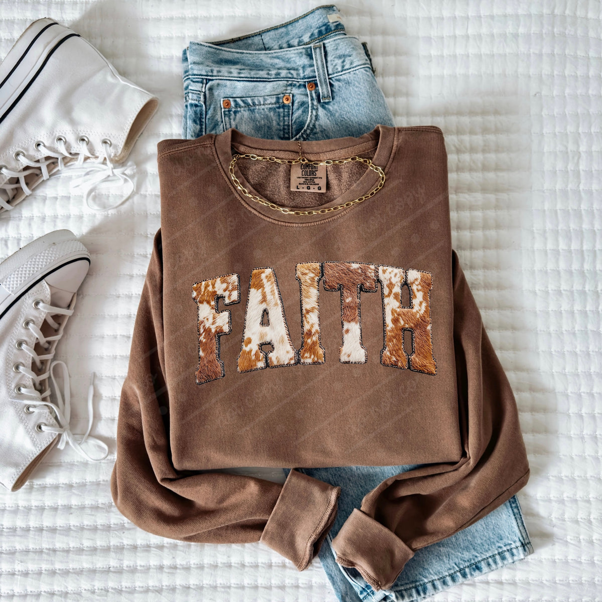 Faith cow faux patch (orange) DTF transfer