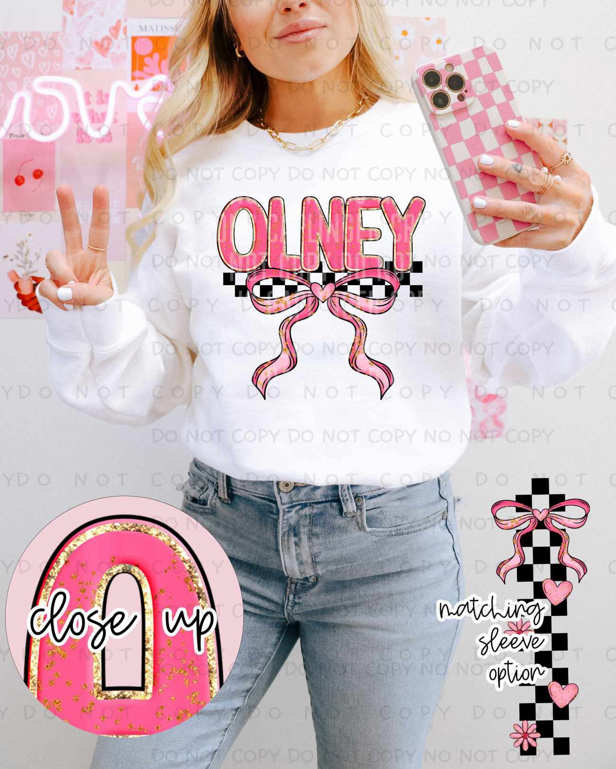 Olney pink and gold with bow (Caplinger) 80439 DTF transfer