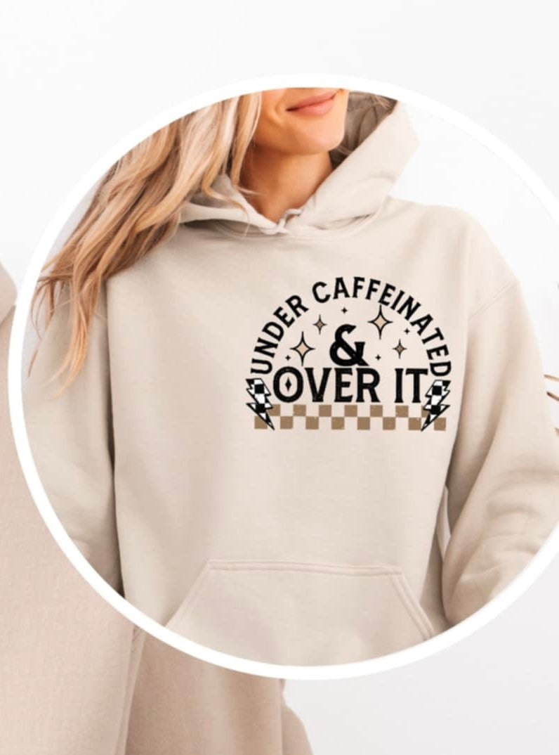Under caffeinated & over it BLACK pocket (CSC) 91035 DTF transfer