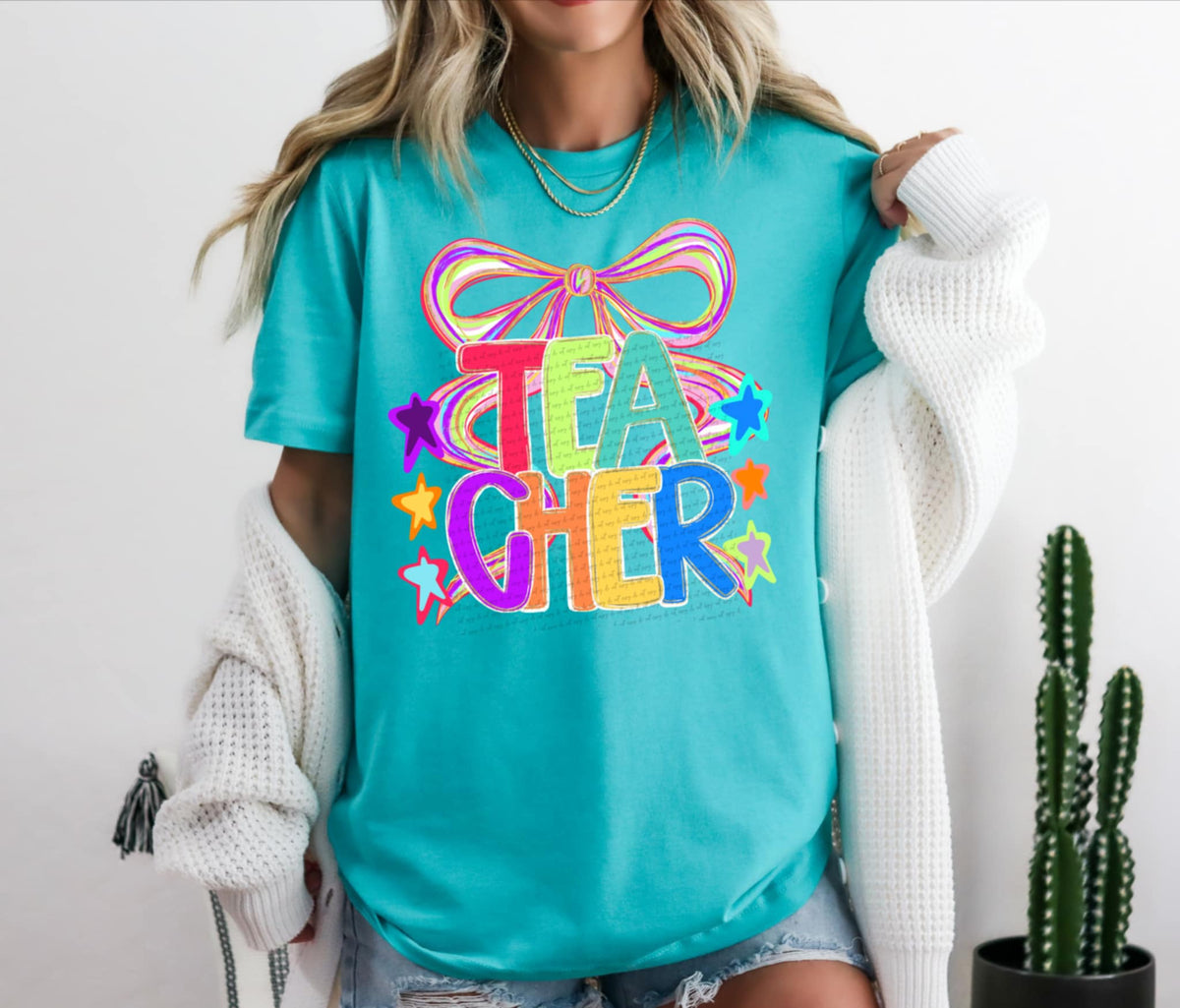 Teacher colorful with bow 107476 DTF transfer