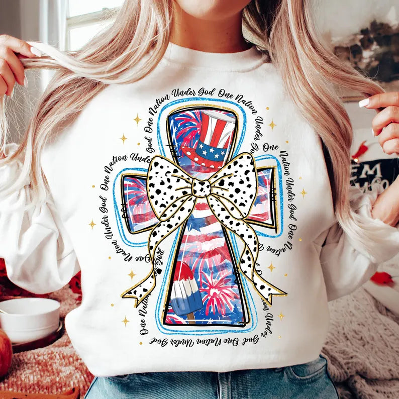 One nation under god patriotic cross 94718 DTF transfer