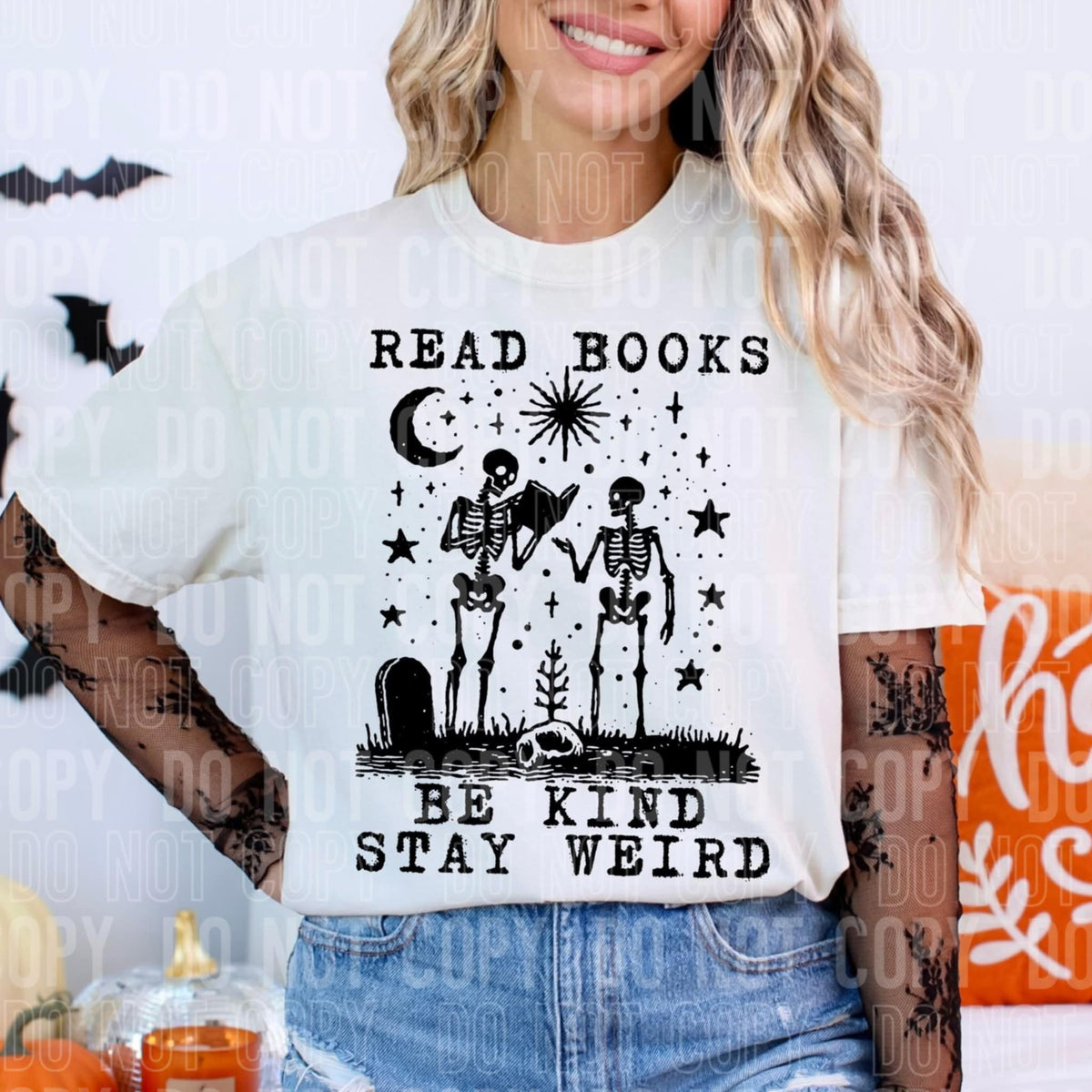 Read Books Be Kind Stay Weird skeletons SBB DTF transfer