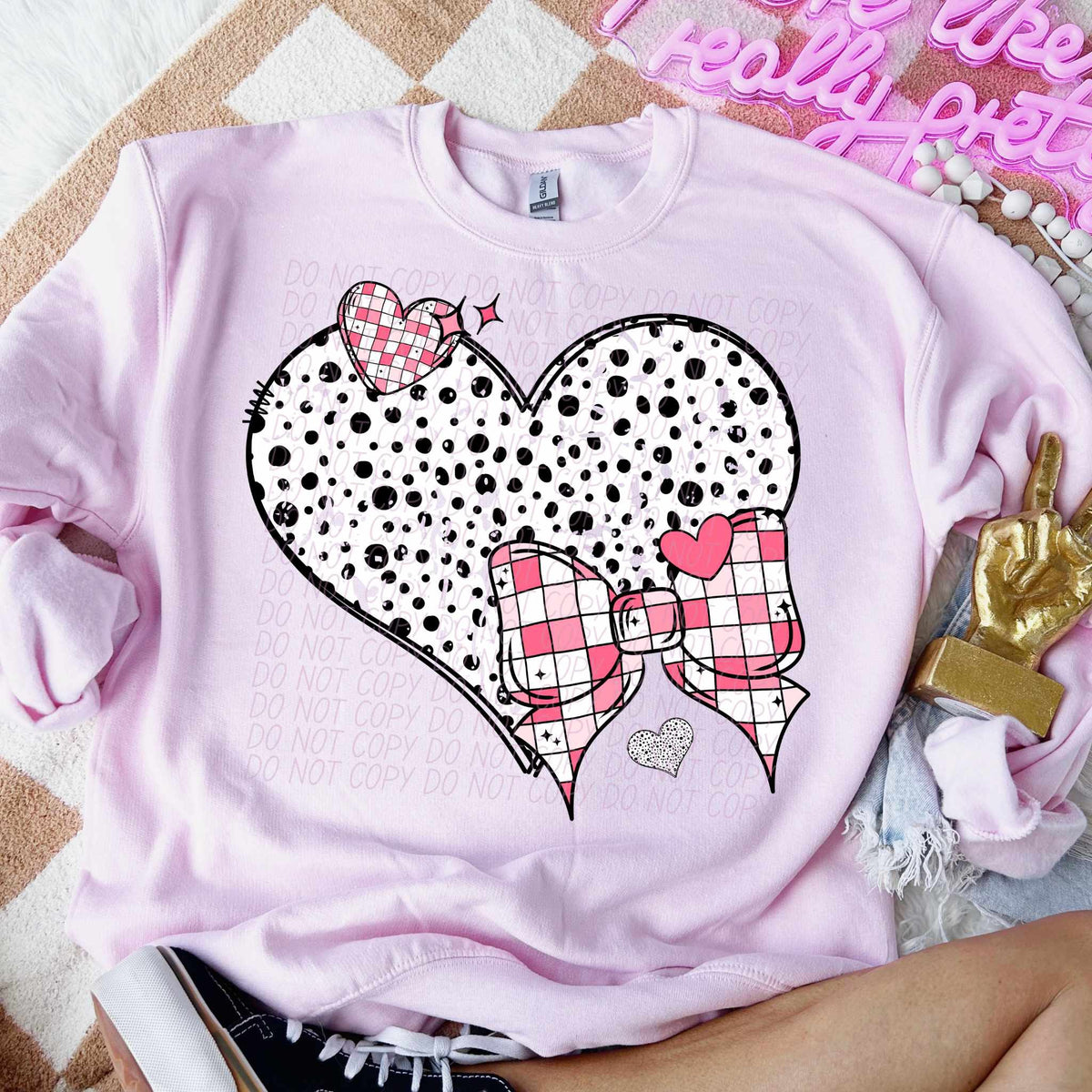 Heart and Checkered bow (CITY) 75761 DTF transfer