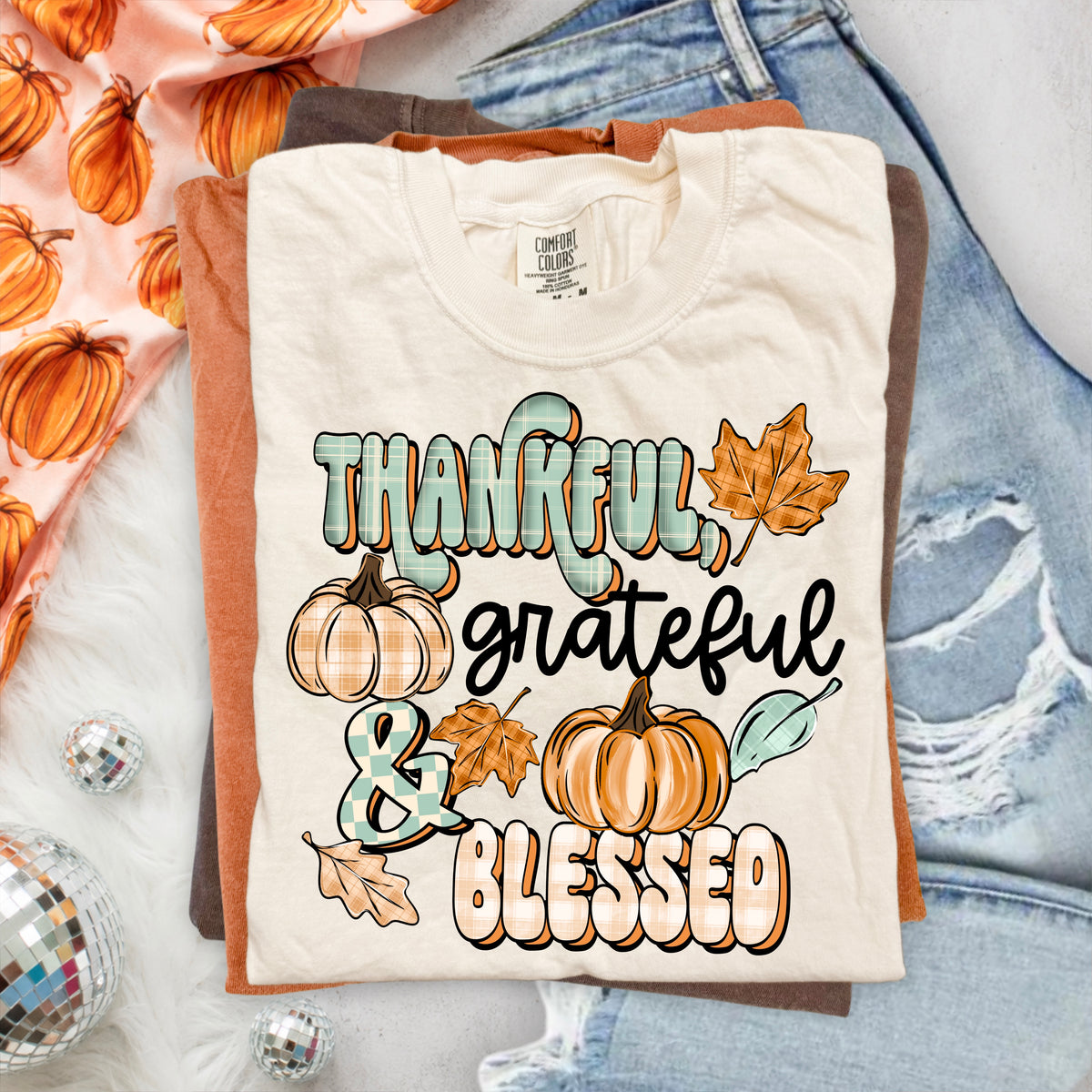 Thankful grateful blessed (mint and orange) (csc) DTF Transfer