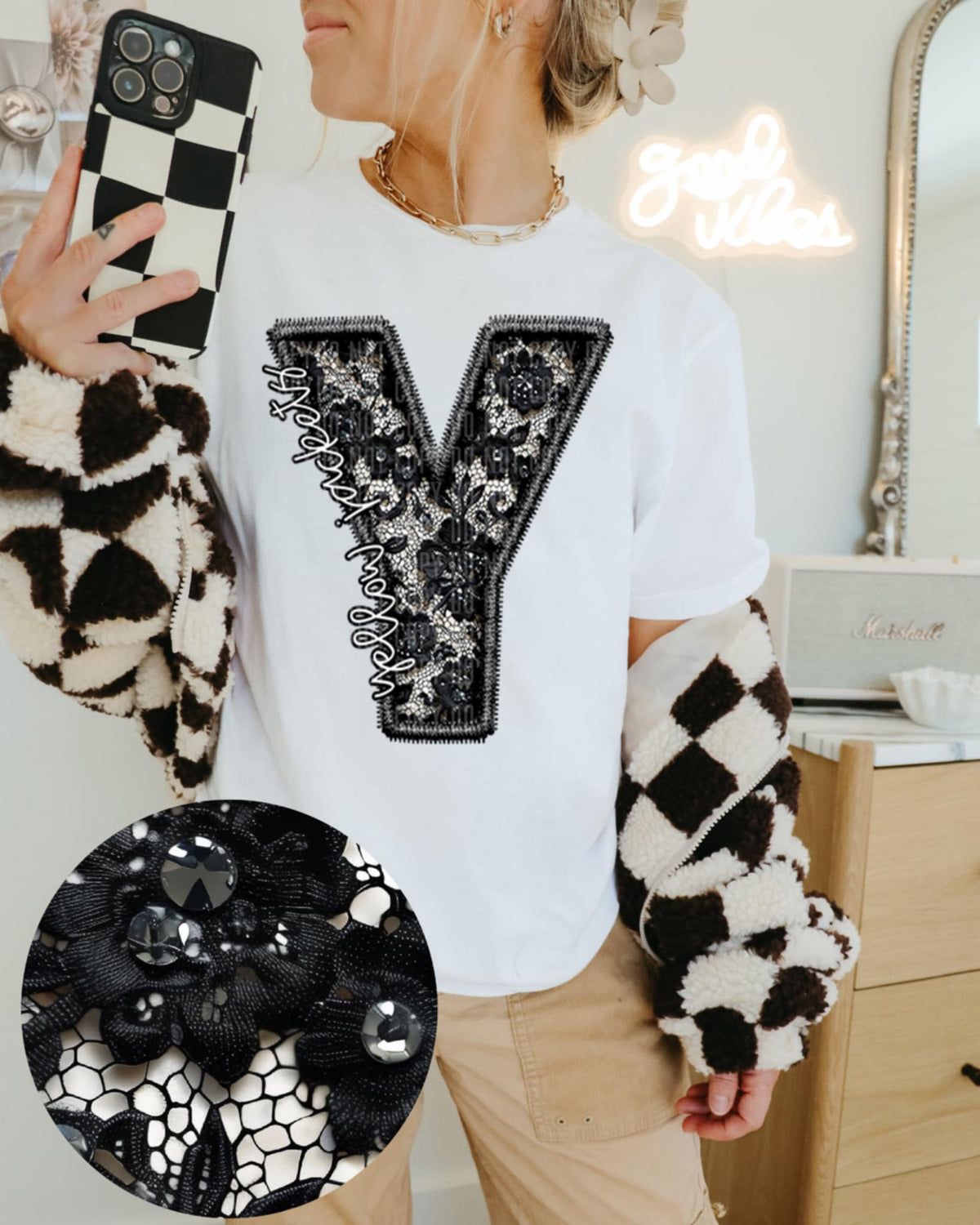 Y yellow jackets lace letter (Caplinger) 90143 DTF transfer