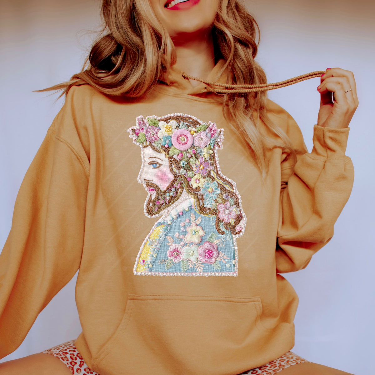 Faux embroidery floral Jesus Sunday special DTF transfer