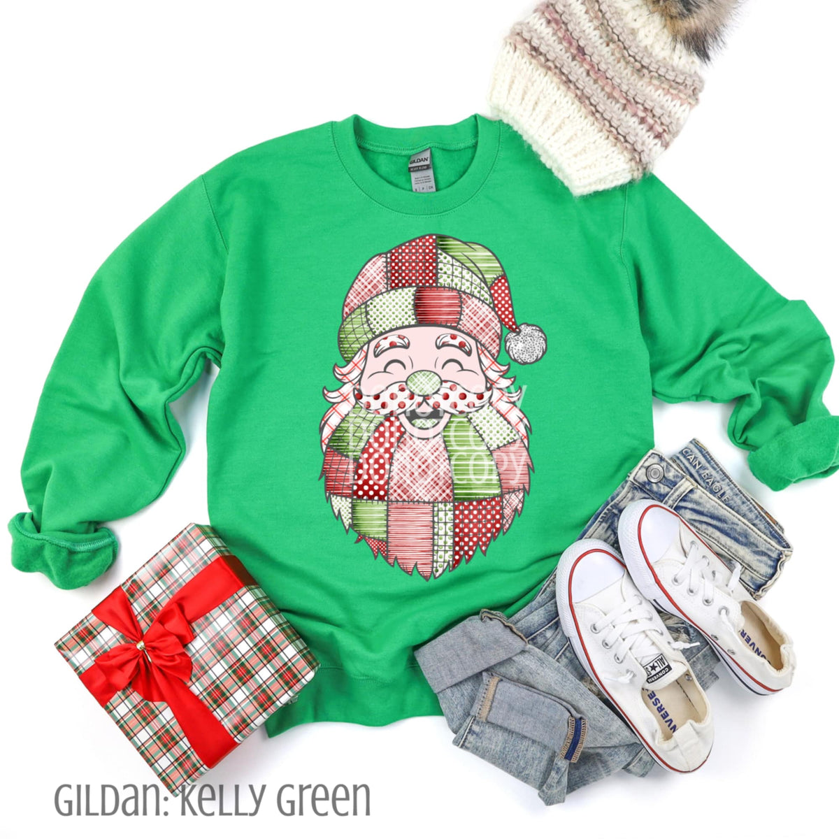 Green and Red Patchwork Santa CSG DTF Transfer