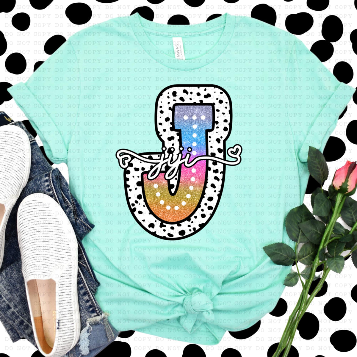 J jiji tie dye dottie (ECHT) 94292 DTF transfer