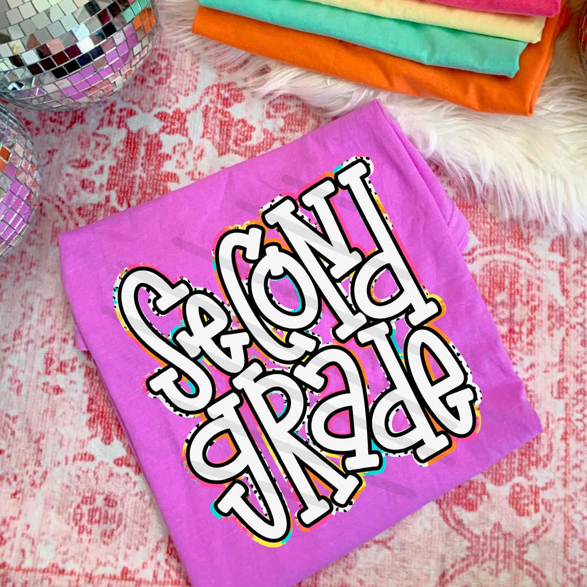 Second Grade rainbow and Dalmatian dots (saved) 114442 DTF transfer